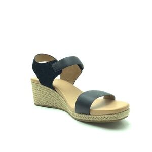 UGG Eisley Wedge Espadrille Sandal Black Leather Strap Size: 12